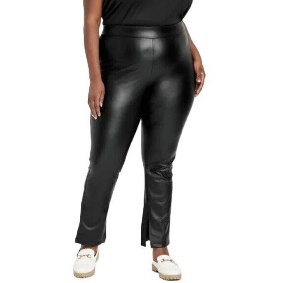A New Day Size 2X High Waist Faux Black Leather Slim Fit Stretch Lined Leggings - Picture 2 of 8